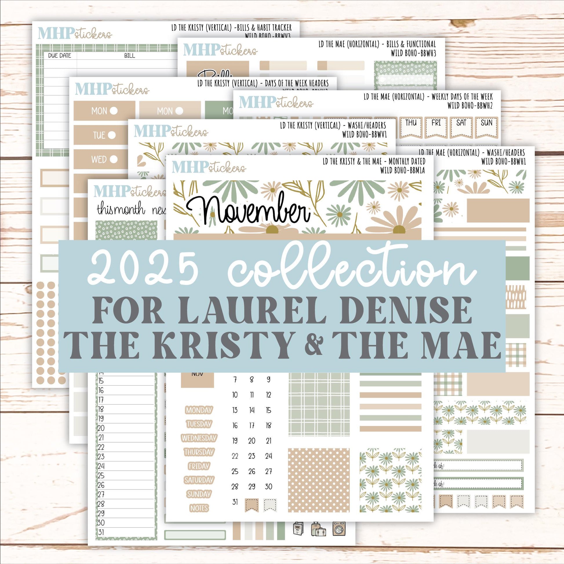 NOVEMBER 2025 Stickers for The Mae & The Kristy Laurel Denise Planners (Formerly Book Bound Planner) "Wild Boho" || BB