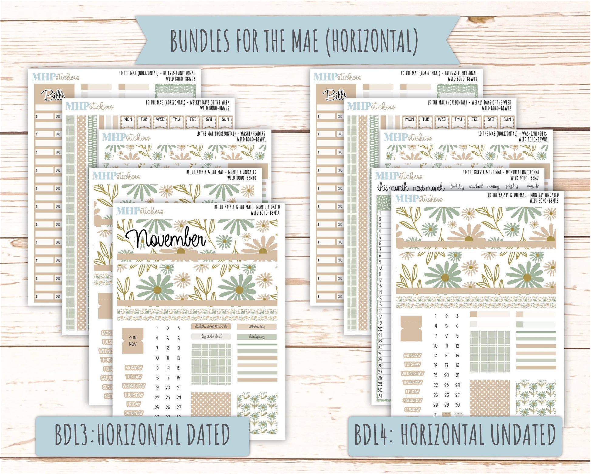 NOVEMBER 2025 Stickers for The Mae & The Kristy Laurel Denise Planners (Formerly Book Bound Planner) "Wild Boho" || BB