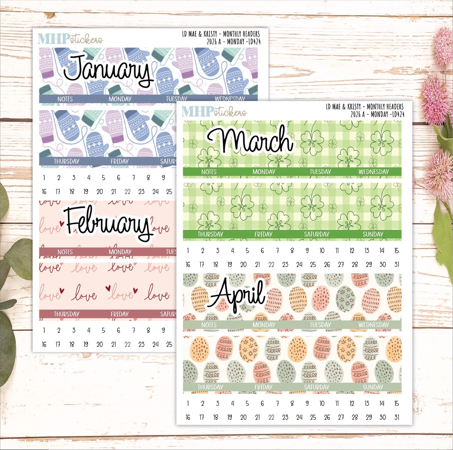 2026 Monthly Headers Set for the Mae & Kristy Laurel Denise Planner (Book Bound Planner - Amanda's Collab) || LD430