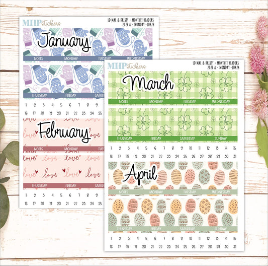 2026 Monthly Headers Set for the Mae & Kristy Laurel Denise Planner (Book Bound Planner - Amanda's Collab) || LD430