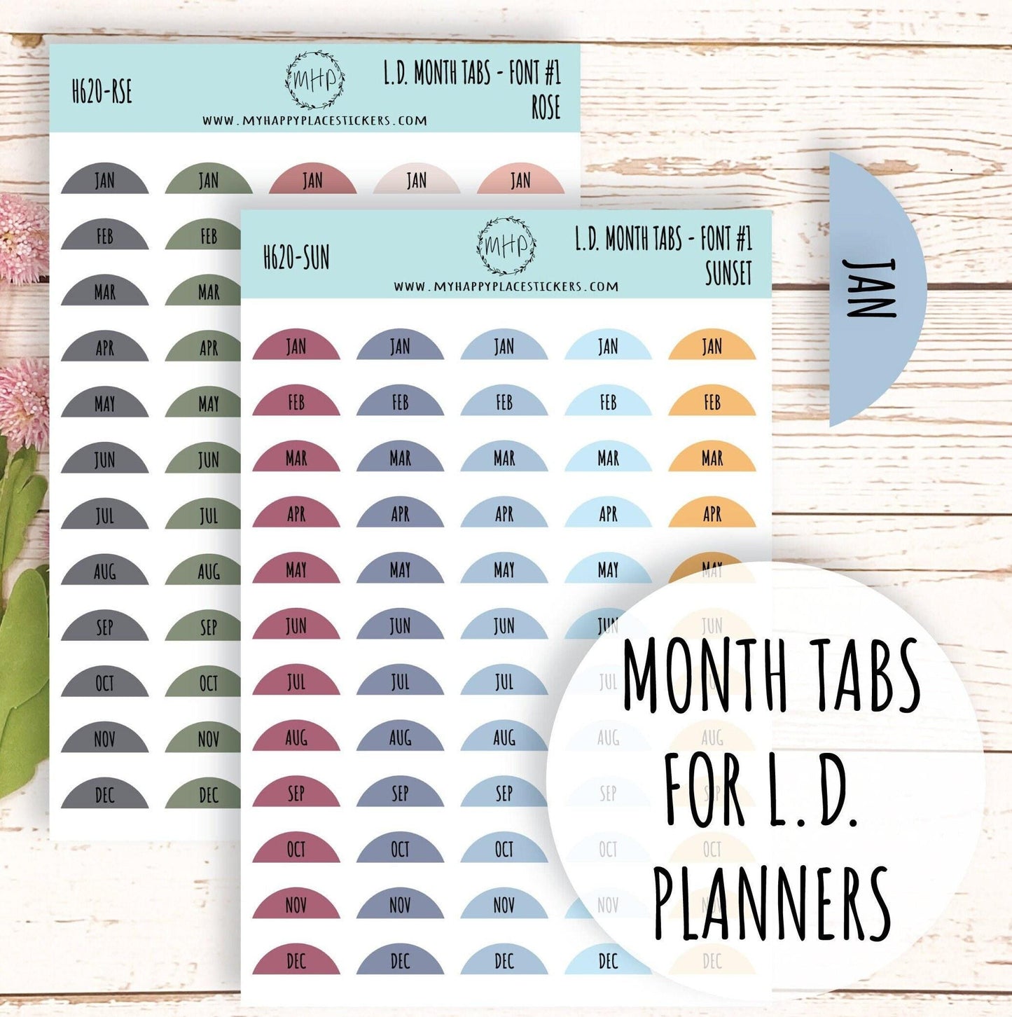 Abbreviated Month Tabs for Laurel Denise Large size Planners 2024 || H620