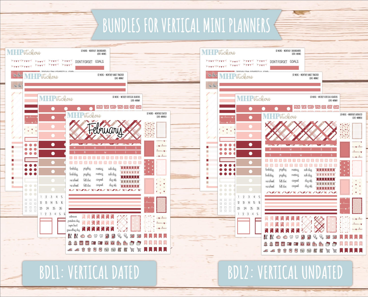 FEBRUARY 2025 Stickers for Small Horizontal & Vertical Laurel Denise Planners. (Formerly Mini Planner) "Love" || MNLV