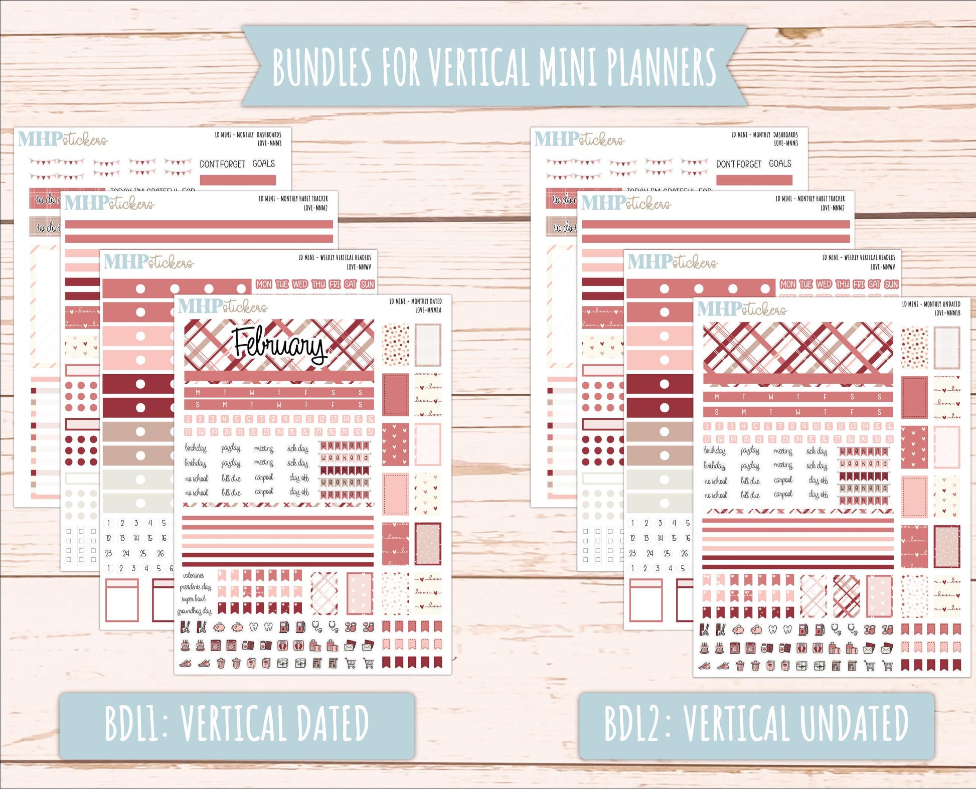 FEBRUARY 2025 Stickers for Small Horizontal & Vertical Laurel Denise Planners. (Formerly Mini Planner) "Love" || MNLV