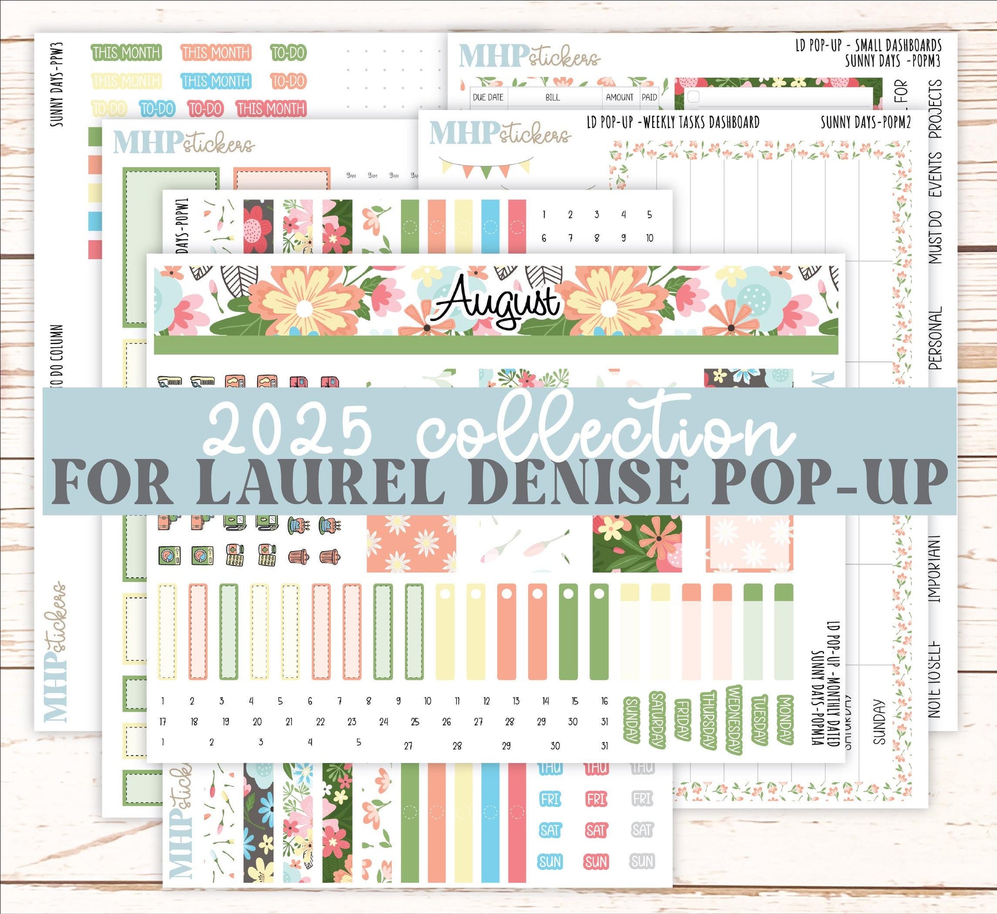 August 2025 Stickers for The Jo Laurel Denise Planner (Formerly Pop-Up Planner) "Sunny Days" || POPIV