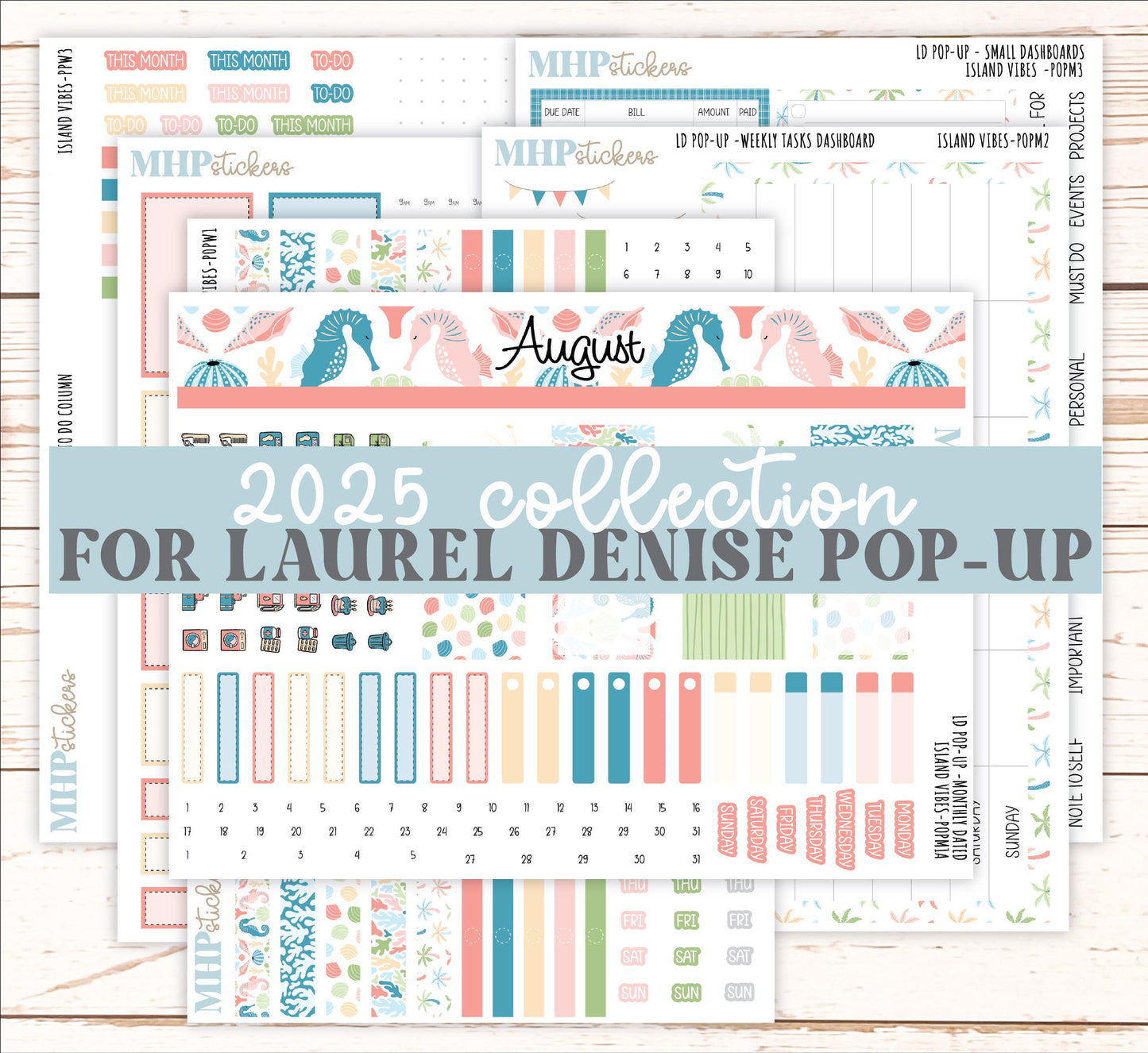 August 2025 Stickers for The Jo Laurel Denise Planner (Formerly Pop-Up Planner) "Island Vibes" || POPIV