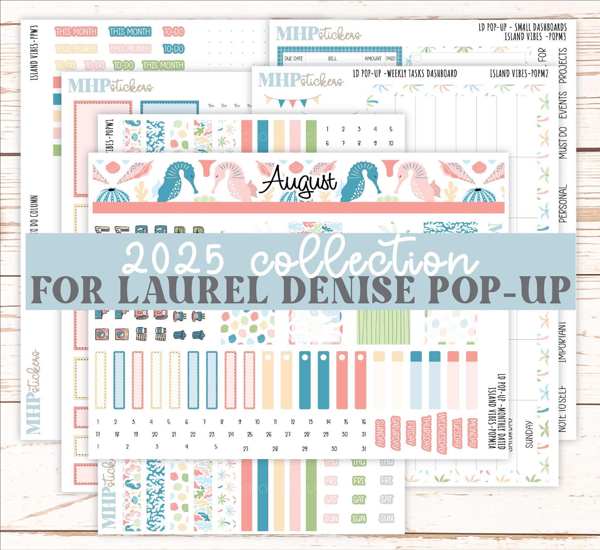 August 2025 Stickers for The Jo Laurel Denise Planner (Formerly Pop-Up Planner) "Island Vibes" || POPIV