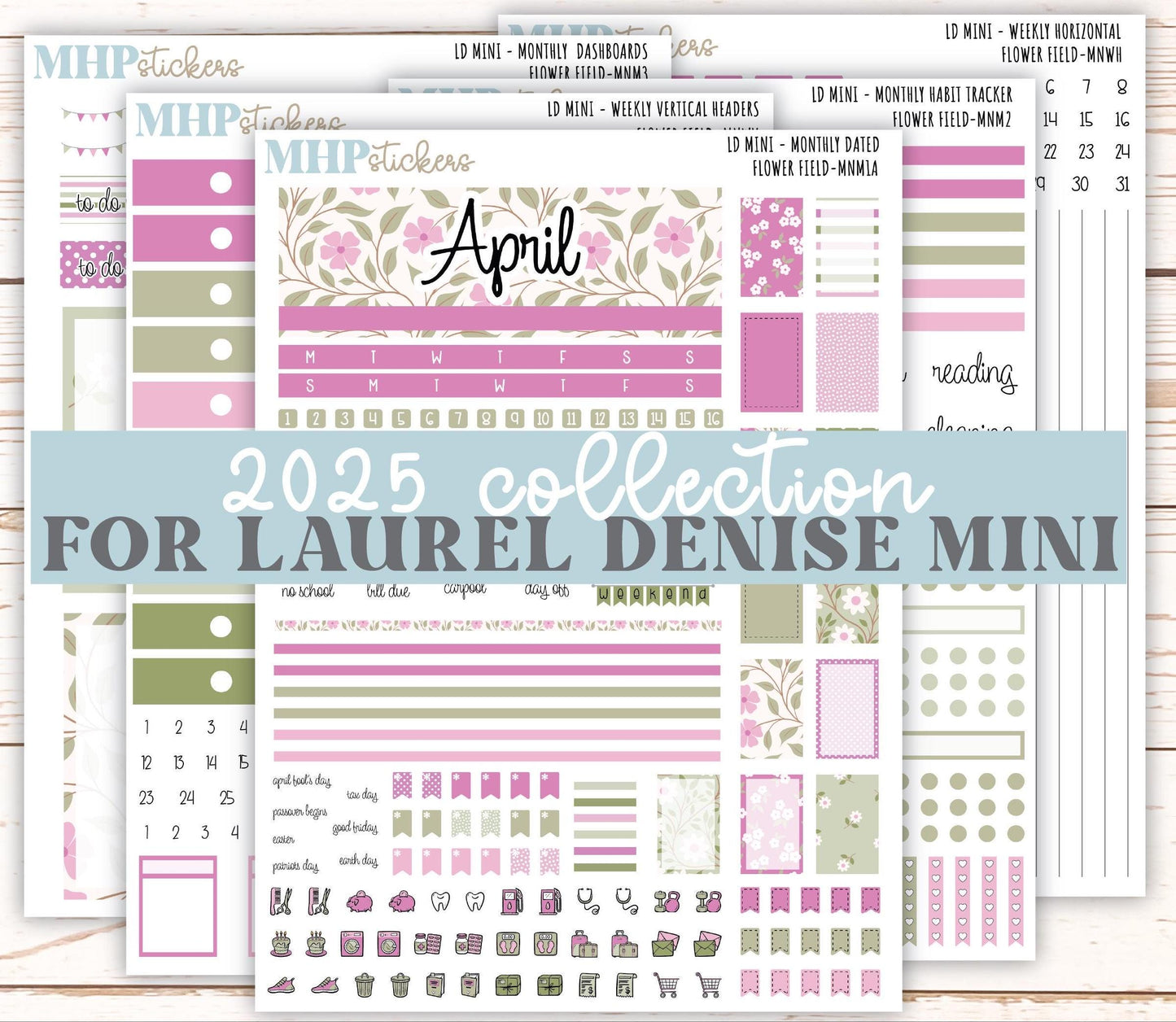 APRIL 2025 Stickers for Small Horizontal & Vertical Laurel Denise Planners. (Formerly Mini Planner) "Flower Field" || MNFF