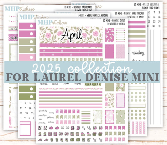 APRIL 2025 Stickers for Small Horizontal & Vertical Laurel Denise Planners. (Formerly Mini Planner) "Flower Field" || MNFF