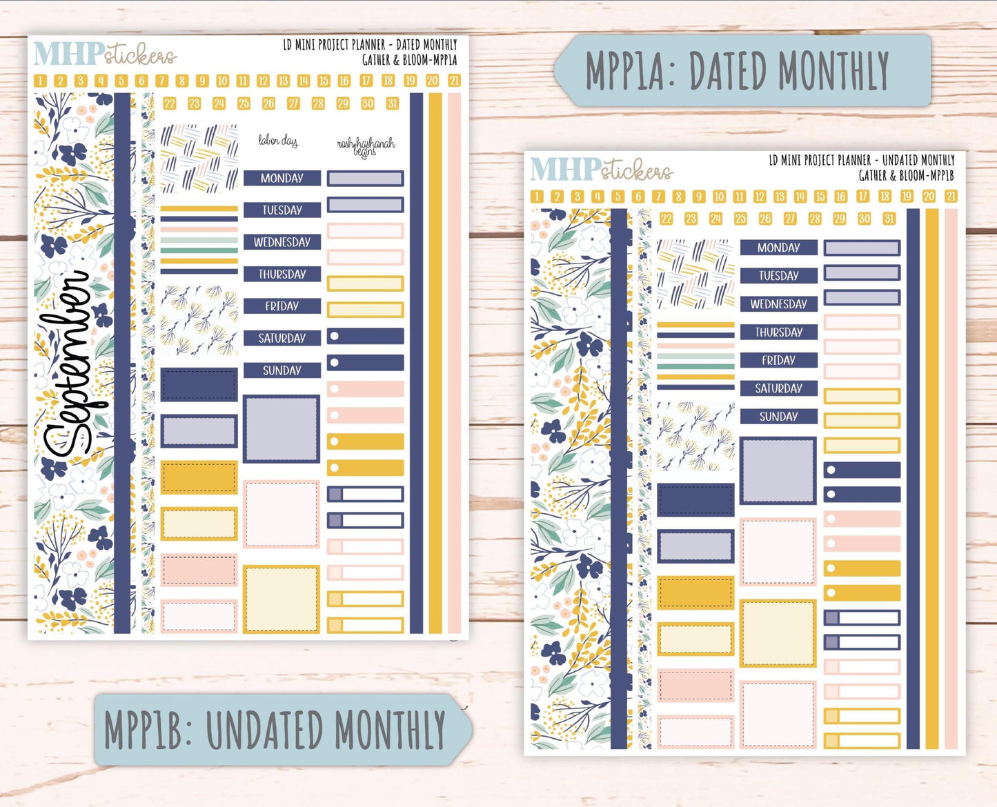 SEPTEMBER 2025 Stickers for The Rose Small Laurel Denise Planner (Formerly Mini Project Planner) "Gather and Bloom" || MPPIV