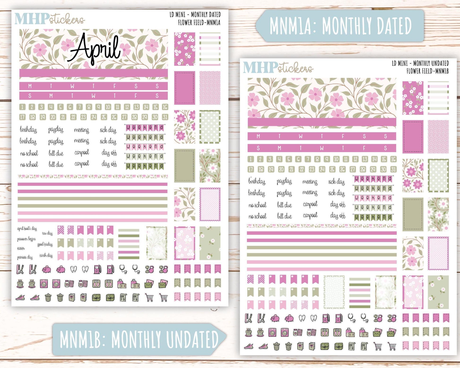 APRIL 2025 Stickers for Small Horizontal & Vertical Laurel Denise Planners. (Formerly Mini Planner) "Flower Field" || MNFF