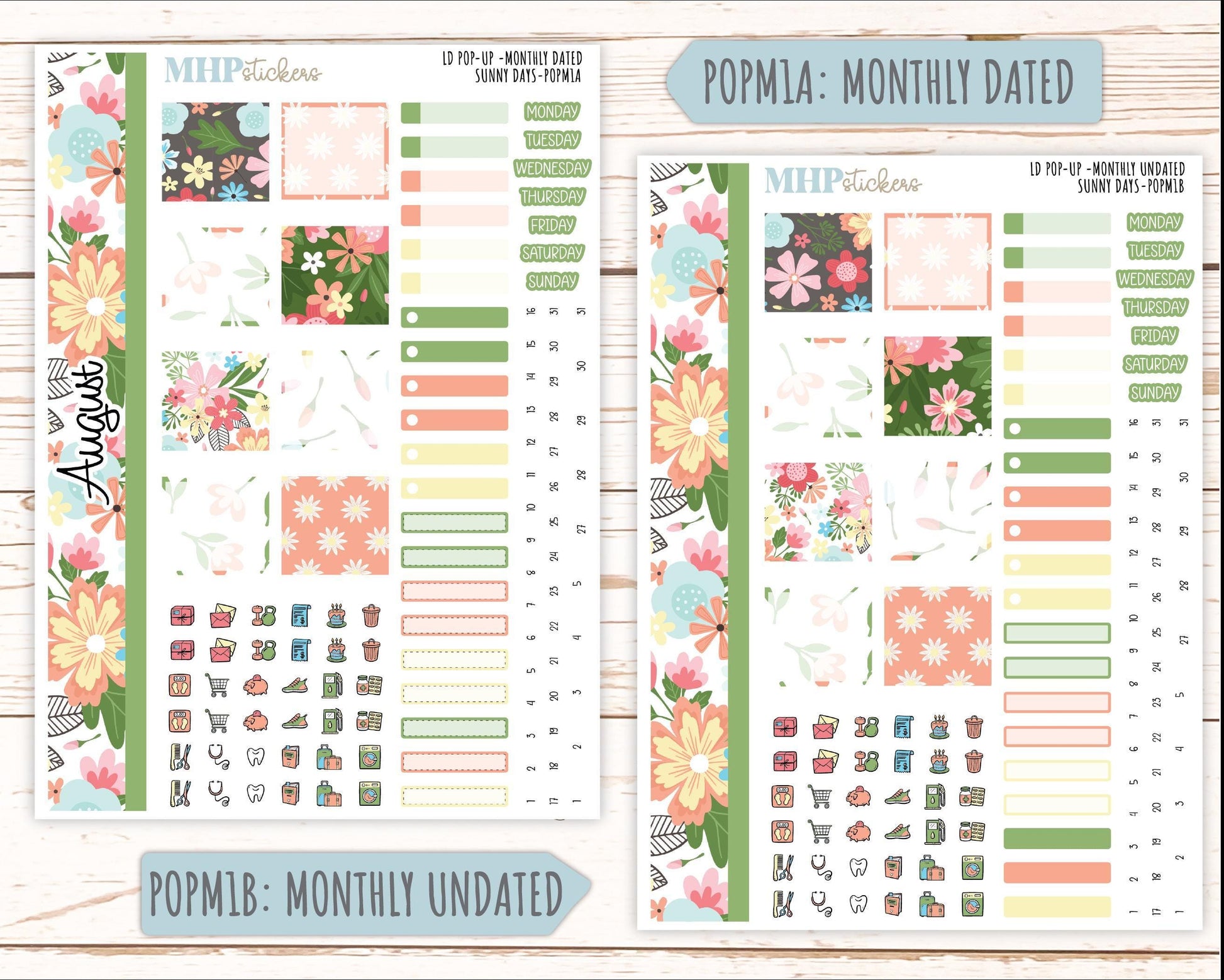 August 2025 Stickers for The Jo Laurel Denise Planner (Formerly Pop-Up Planner) "Sunny Days" || POPIV