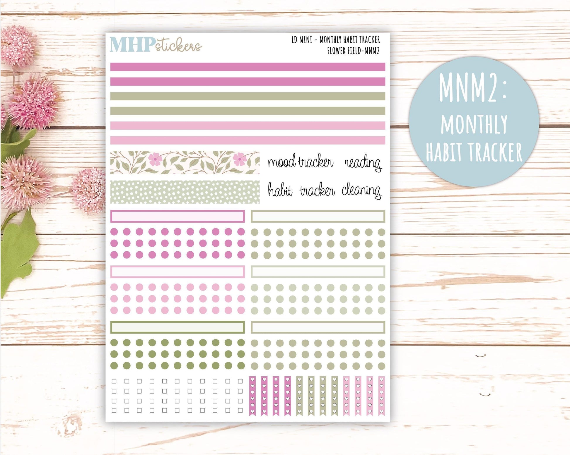 APRIL 2025 Stickers for Small Horizontal & Vertical Laurel Denise Planners. (Formerly Mini Planner) "Flower Field" || MNFF