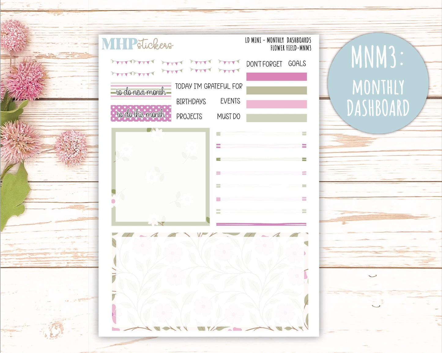 APRIL 2025 Stickers for Small Horizontal & Vertical Laurel Denise Planners. (Formerly Mini Planner) "Flower Field" || MNFF