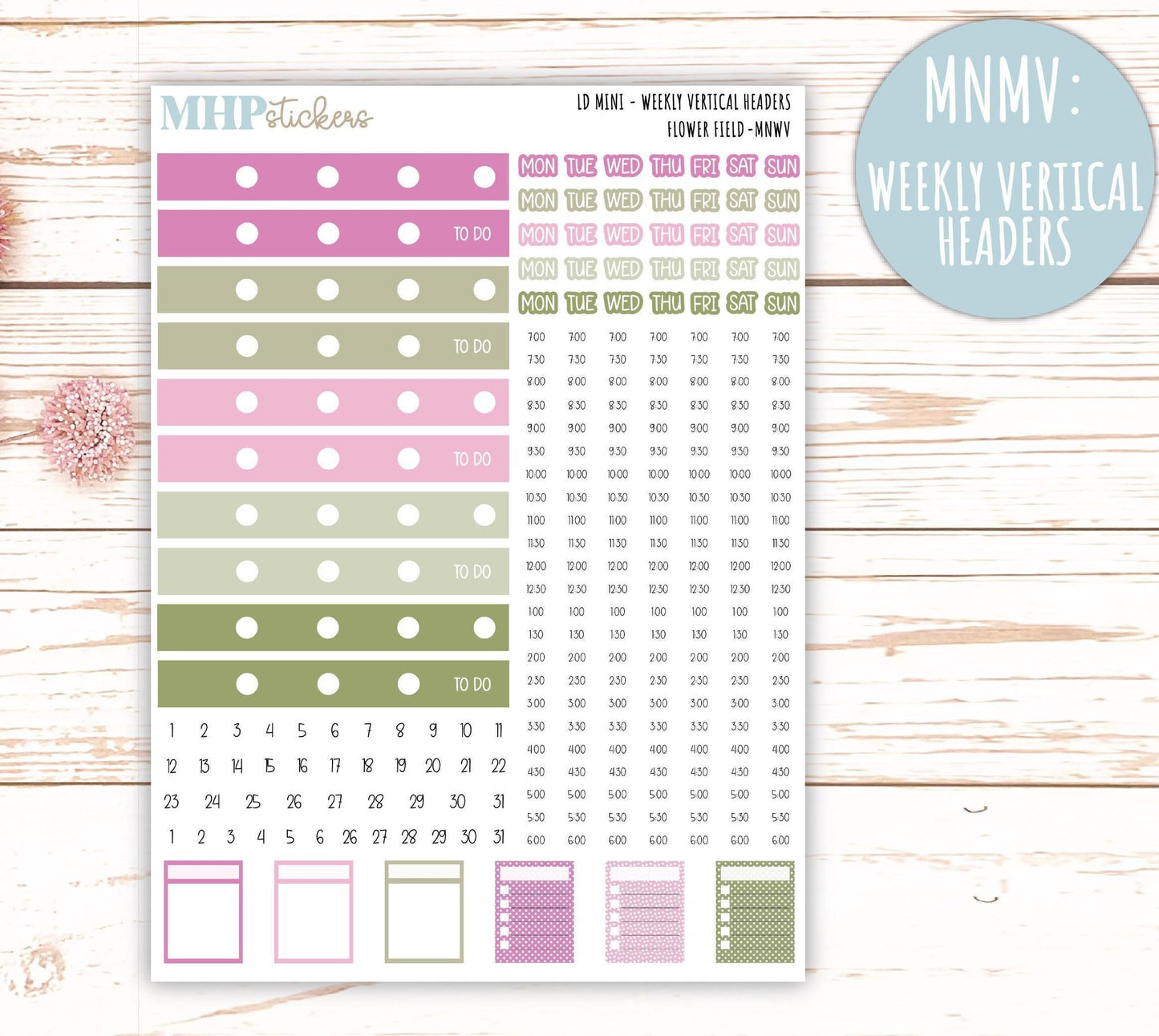APRIL 2025 Stickers for Small Horizontal & Vertical Laurel Denise Planners. (Formerly Mini Planner) "Flower Field" || MNFF