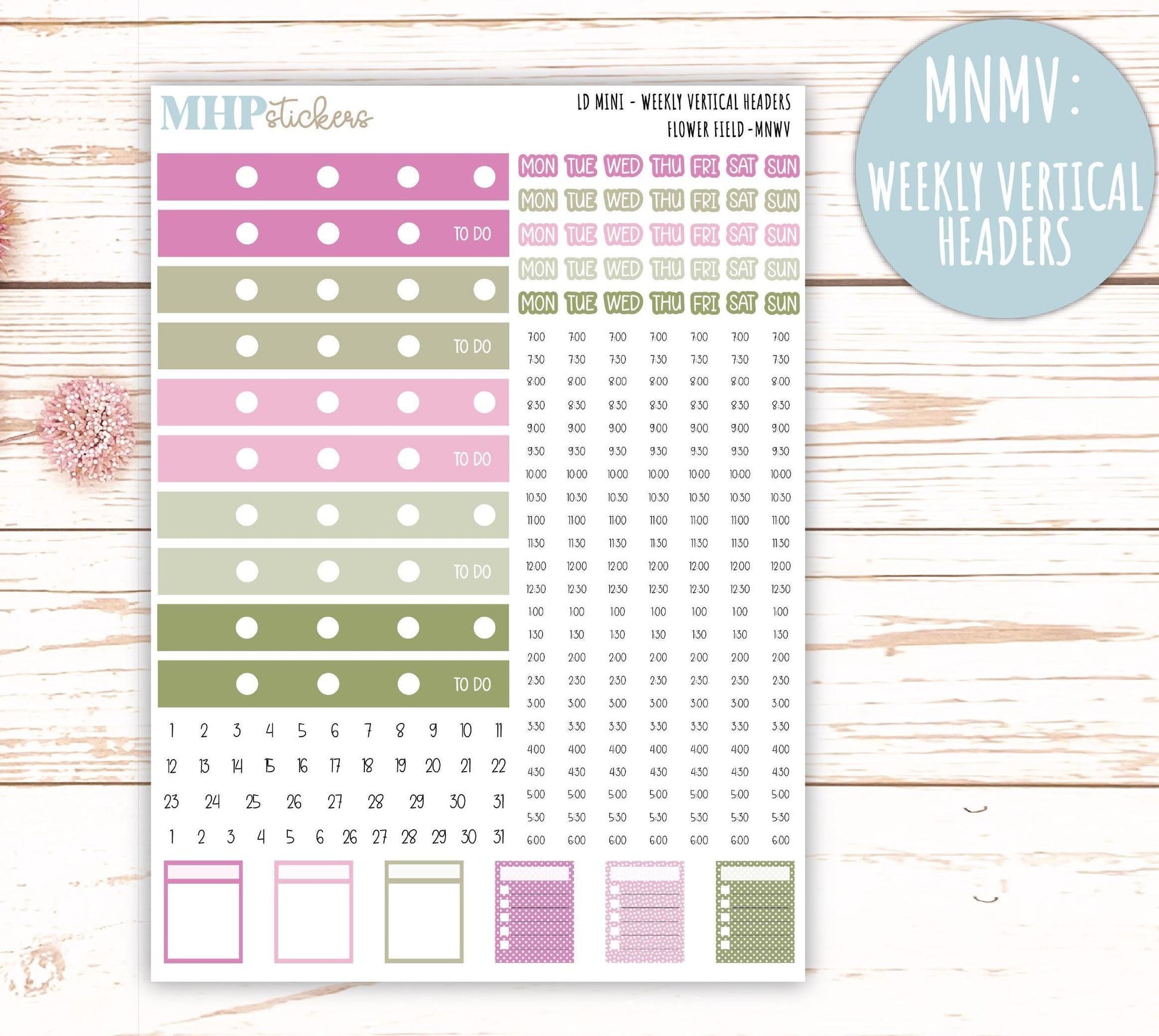 APRIL 2025 Stickers for Small Horizontal & Vertical Laurel Denise Planners. (Formerly Mini Planner) "Flower Field" || MNFF