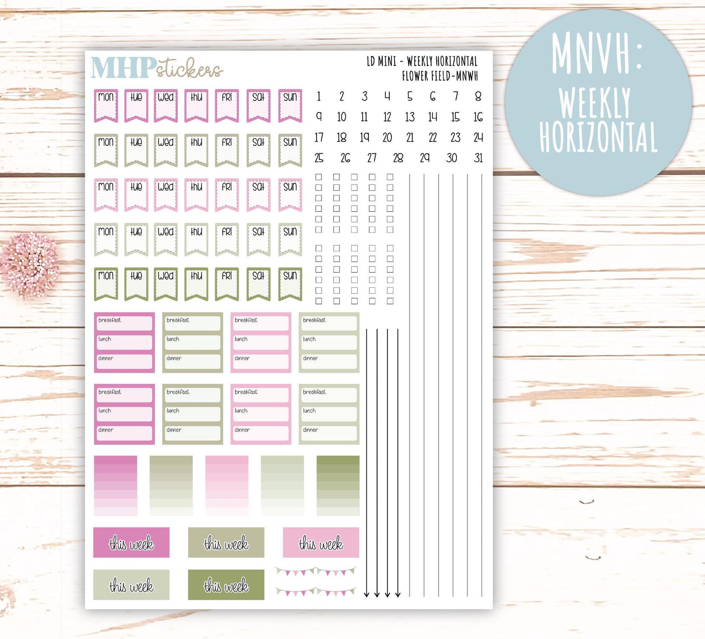 APRIL 2025 Stickers for Small Horizontal & Vertical Laurel Denise Planners. (Formerly Mini Planner) "Flower Field" || MNFF