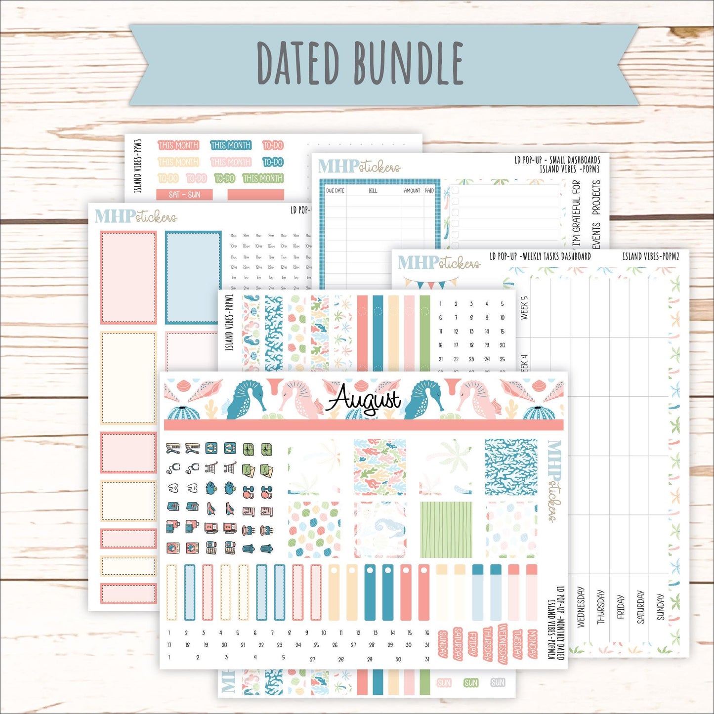 August 2025 Stickers for The Jo Laurel Denise Planner (Formerly Pop-Up Planner) "Island Vibes" || POPIV