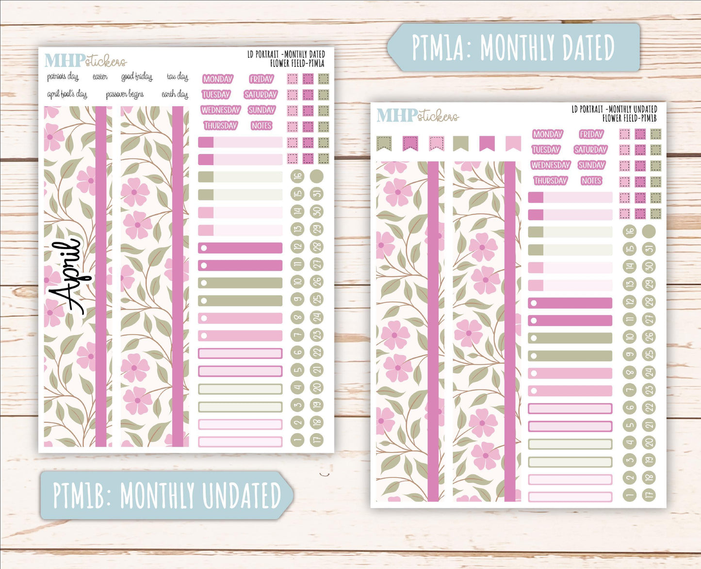 APRIL 2025 Stickers for The Scout Laurel Denise Planner (formerly Portrait Planner). "Flower Field" || PTFF
