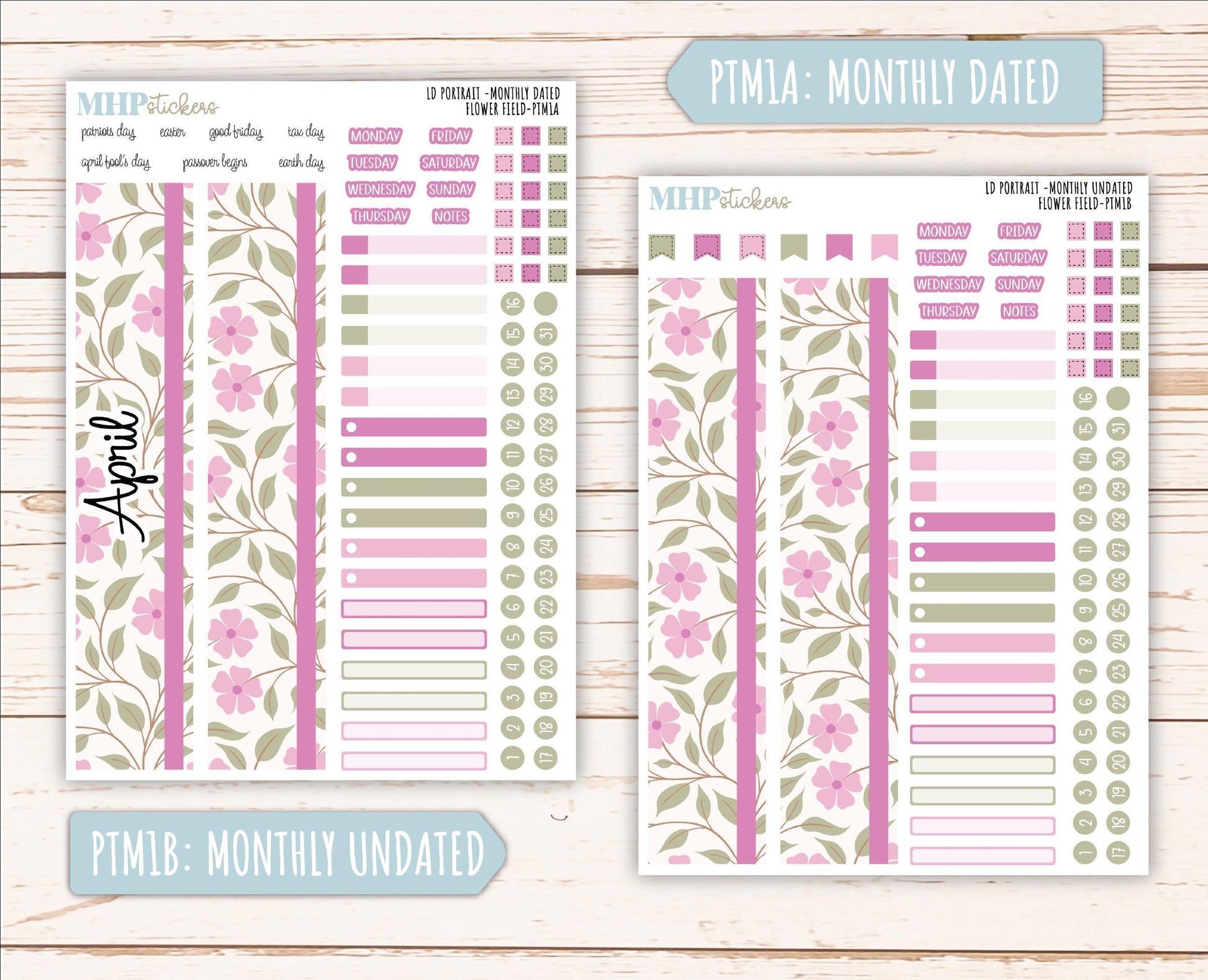 APRIL 2025 Stickers for The Scout Laurel Denise Planner (formerly Portrait Planner). "Flower Field" || PTFF
