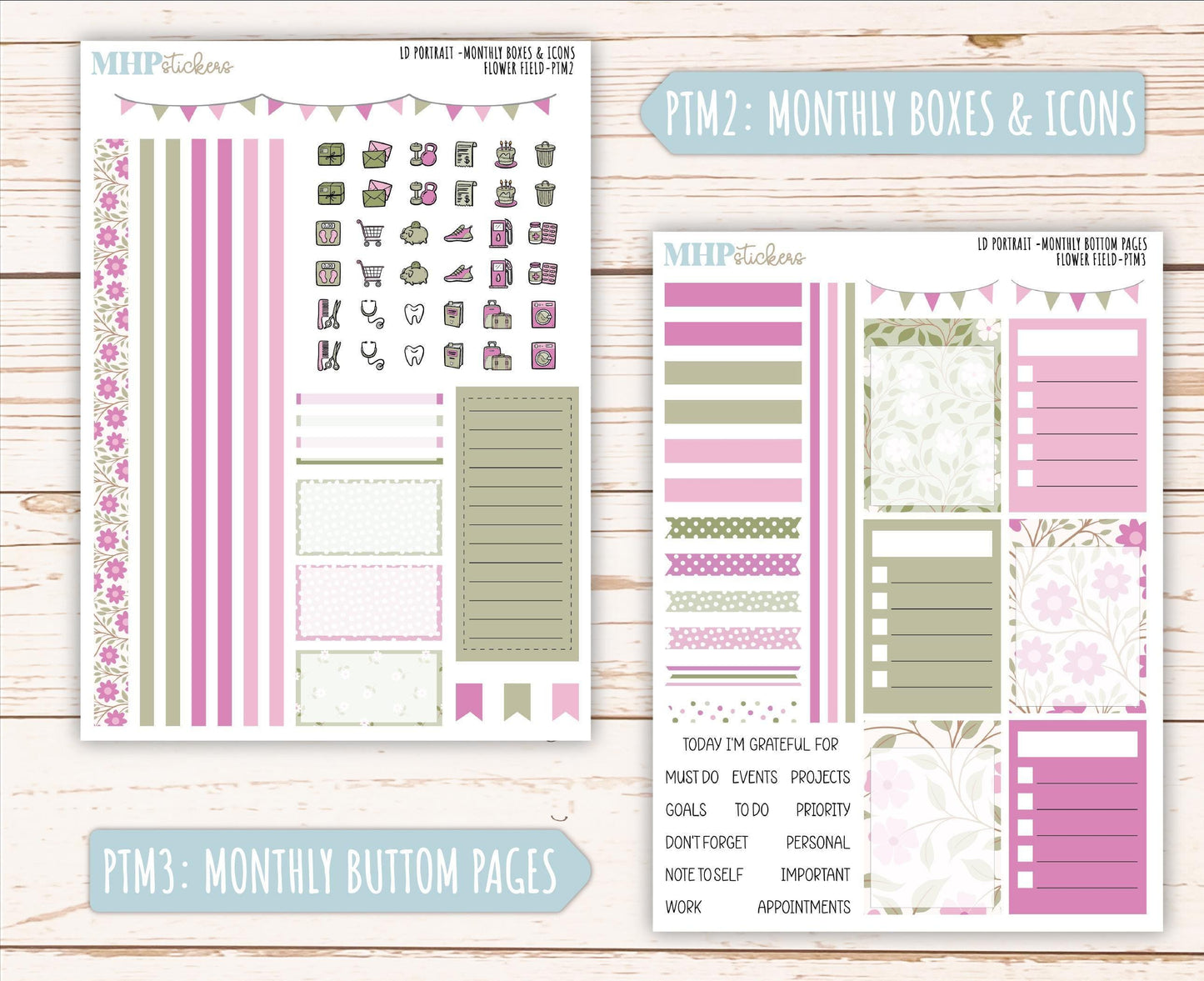 APRIL 2025 Stickers for The Scout Laurel Denise Planner (formerly Portrait Planner). "Flower Field" || PTFF