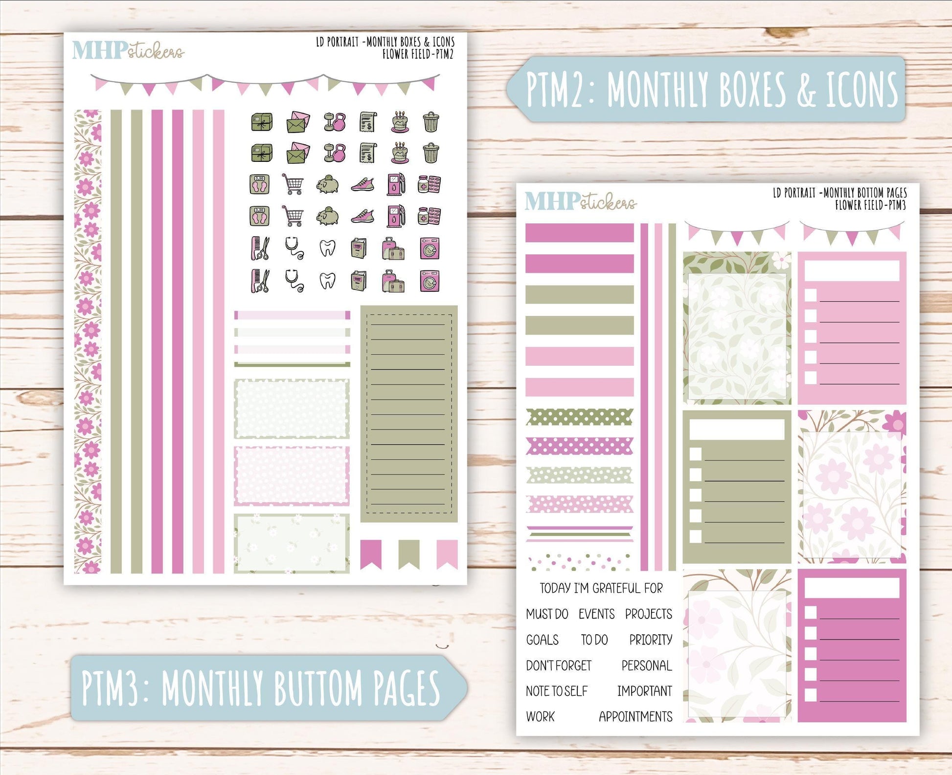 APRIL 2025 Stickers for The Scout Laurel Denise Planner (formerly Portrait Planner). "Flower Field" || PTFF