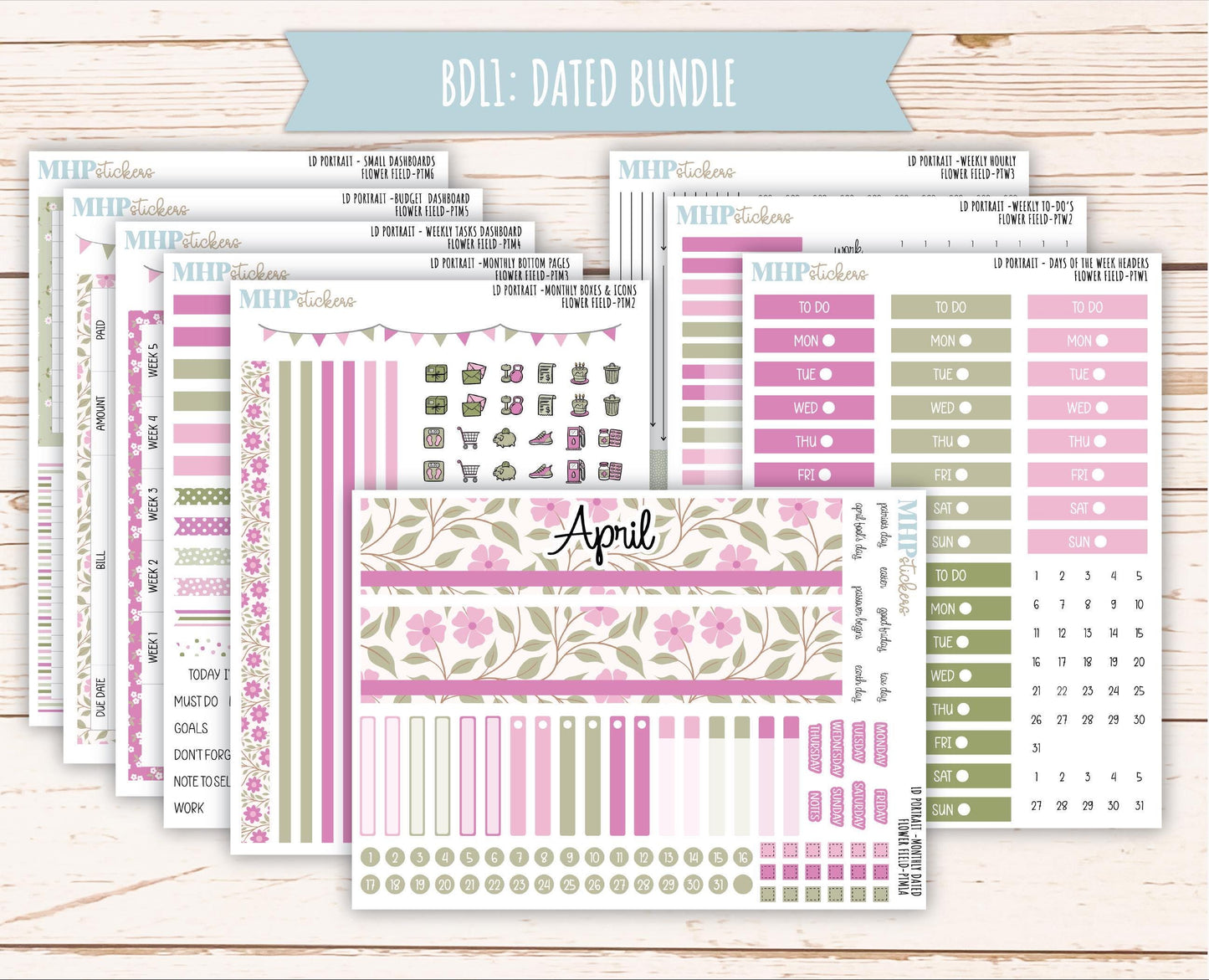 APRIL 2025 Stickers for The Scout Laurel Denise Planner (formerly Portrait Planner). "Flower Field" || PTFF