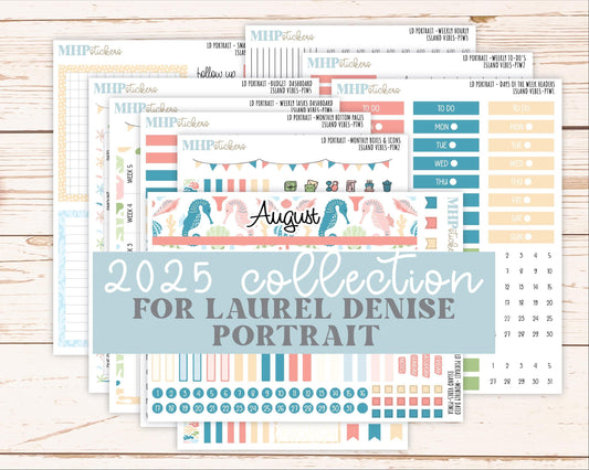 AUGUST 2025 Stickers for The Scout Laurel Denise Planner (formerly Portrait Planner). "Island Vibes" || PTIV