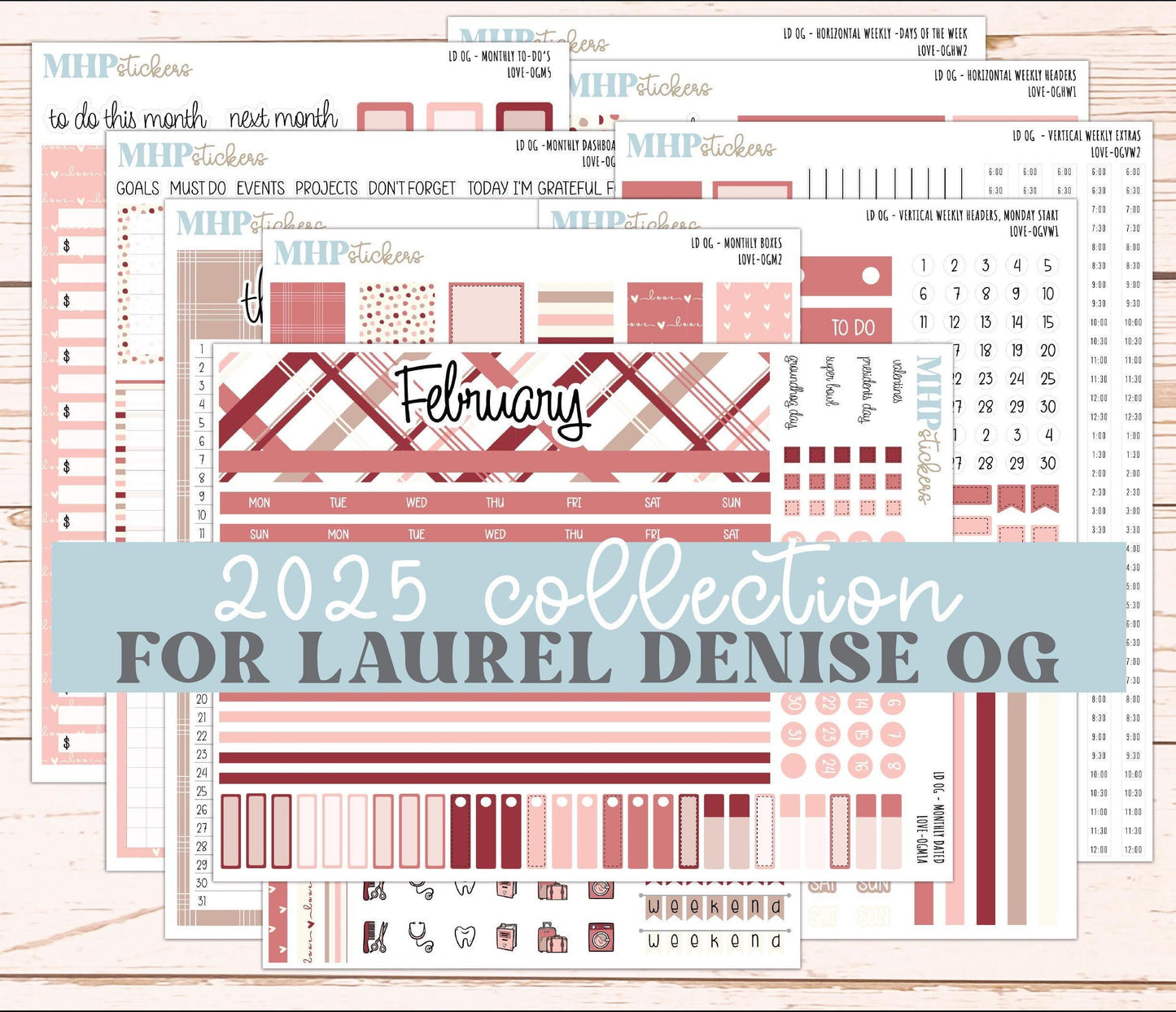 FEBRUARY 2025 Stickers for Large size Horizontal & Vertical Laurel Denise Planner. (Formerly Original or Standar Size) "Love" || OGLV