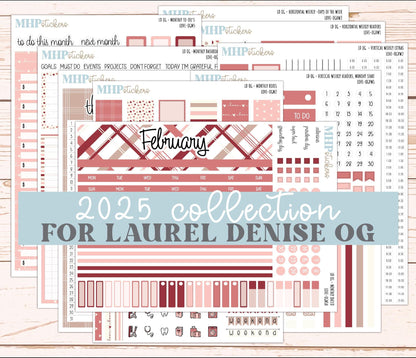 FEBRUARY 2025 Stickers for Large size Horizontal & Vertical Laurel Denise Planner. (Formerly Original or Standar Size) "Love" || OGLV