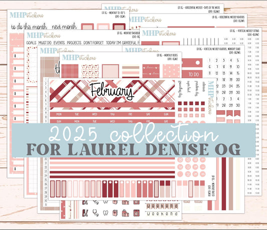 FEBRUARY 2025 Stickers for Large size Horizontal & Vertical Laurel Denise Planner. (Formerly Original or Standar Size) "Love" || OGLV