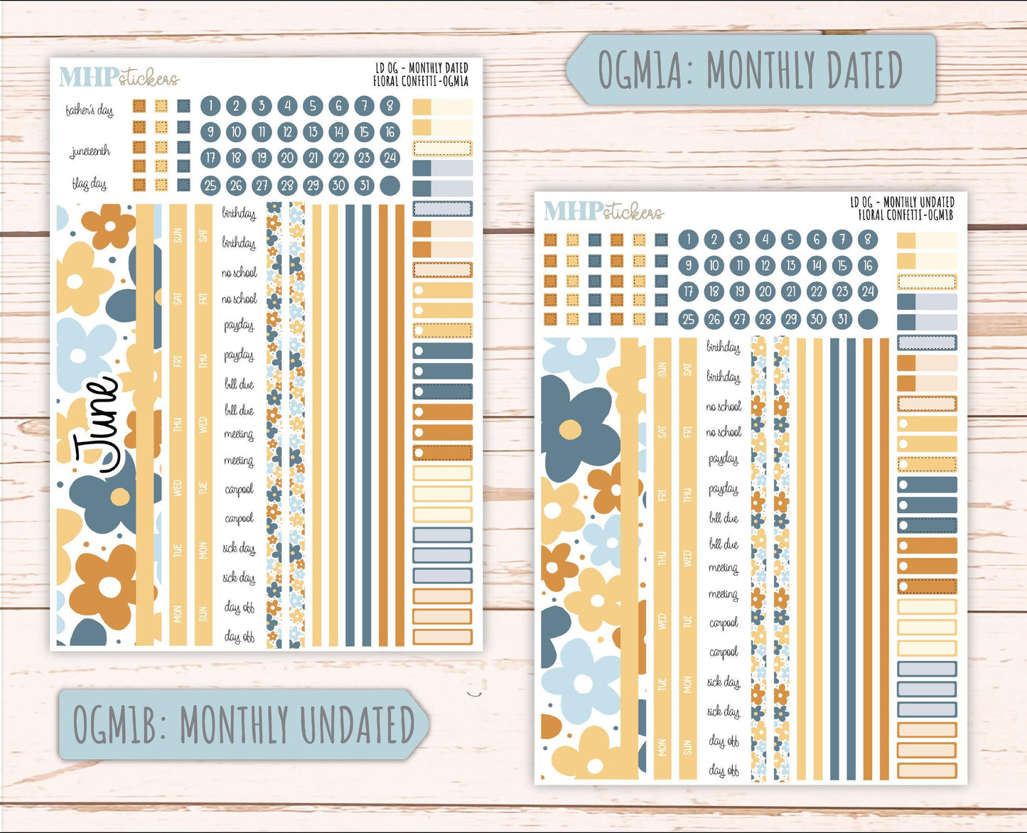 JUNE 2025 Stickers for Large size Horizontal & Vertical Laurel Denise Planners. (Formerly Original Size) "Floral Confetti" || OGFC