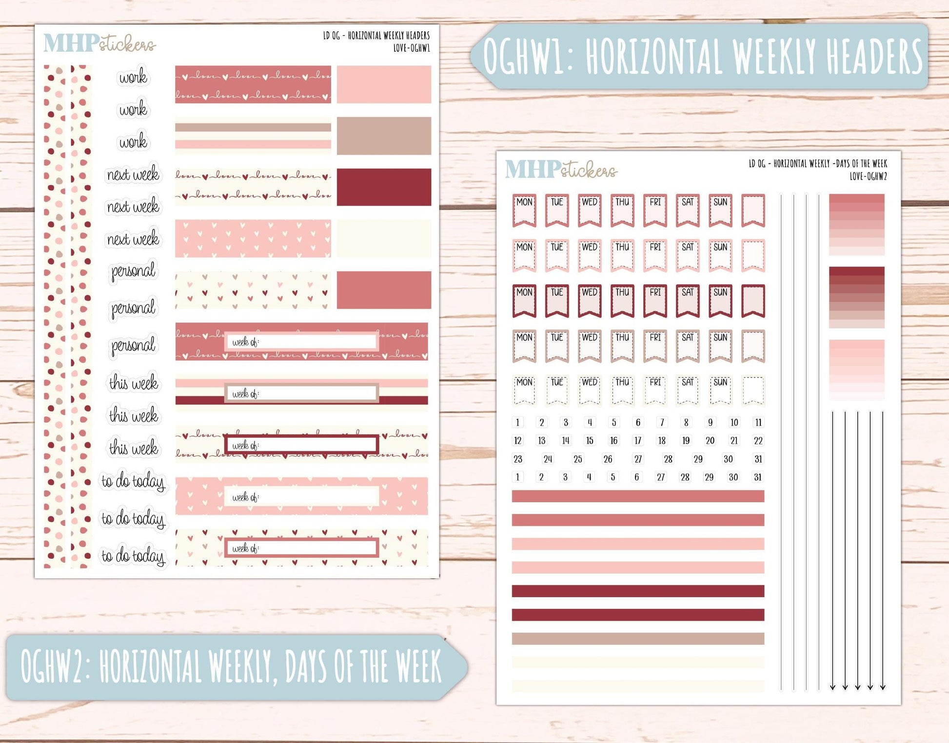 FEBRUARY 2025 Stickers for Large size Horizontal & Vertical Laurel Denise Planner. (Formerly Original or Standar Size) "Love" || OGLV