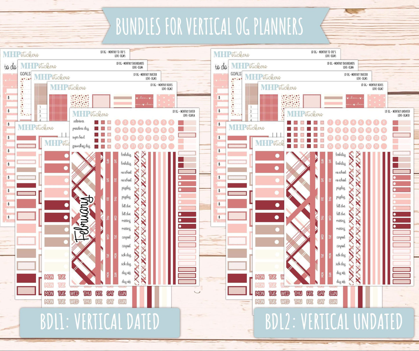 FEBRUARY 2025 Stickers for Large size Horizontal & Vertical Laurel Denise Planner. (Formerly Original or Standar Size) "Love" || OGLV