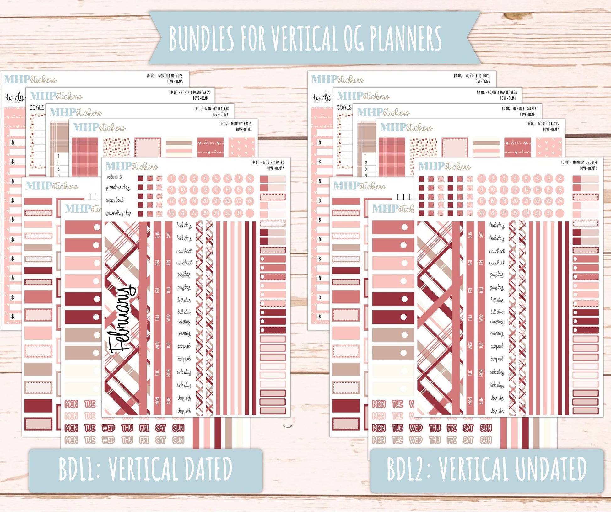 FEBRUARY 2025 Stickers for Large size Horizontal & Vertical Laurel Denise Planner. (Formerly Original or Standar Size) "Love" || OGLV