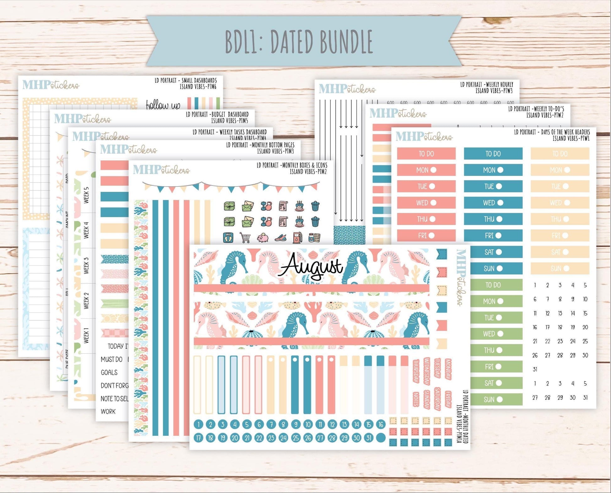 AUGUST 2025 Stickers for The Scout Laurel Denise Planner (formerly Portrait Planner). "Island Vibes" || PTIV
