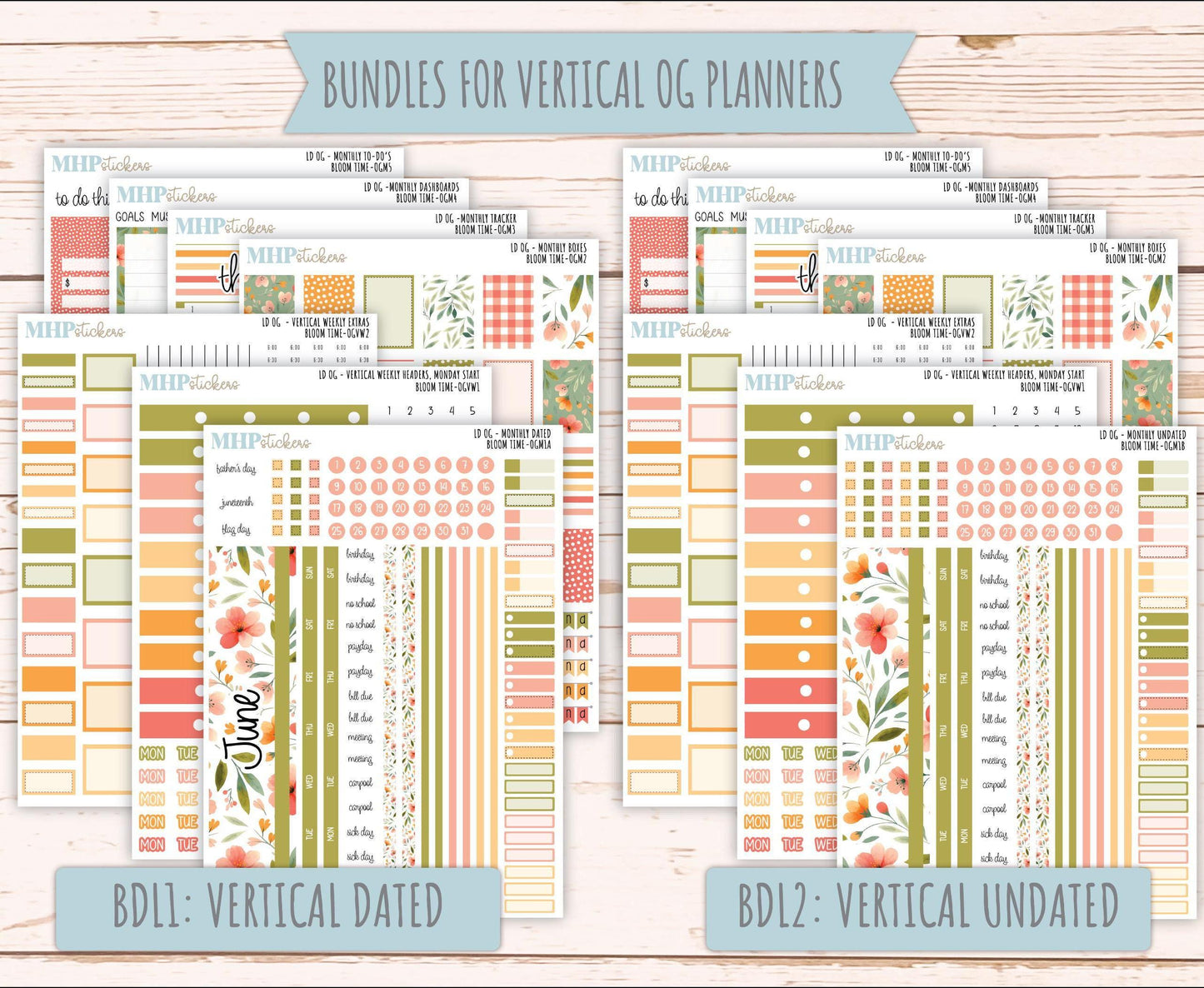 JUNE 2025 Stickers for Large size Horizontal & Vertical Laurel Denise Planner. (Formerly Original or Standar Size) "Bloom Time" || OGBT