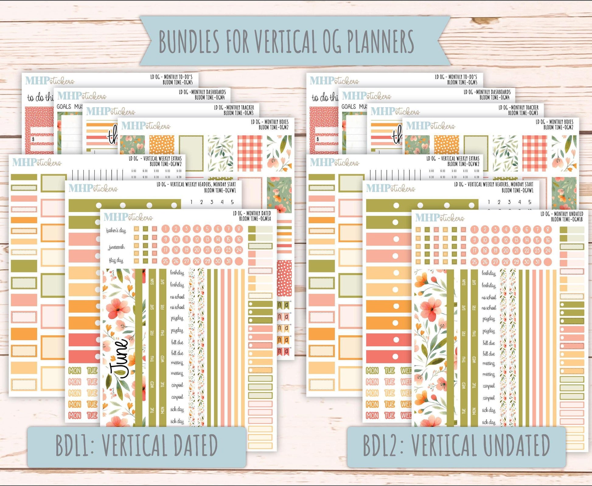 JUNE 2025 Stickers for Large size Horizontal & Vertical Laurel Denise Planner. (Formerly Original or Standar Size) "Bloom Time" || OGBT