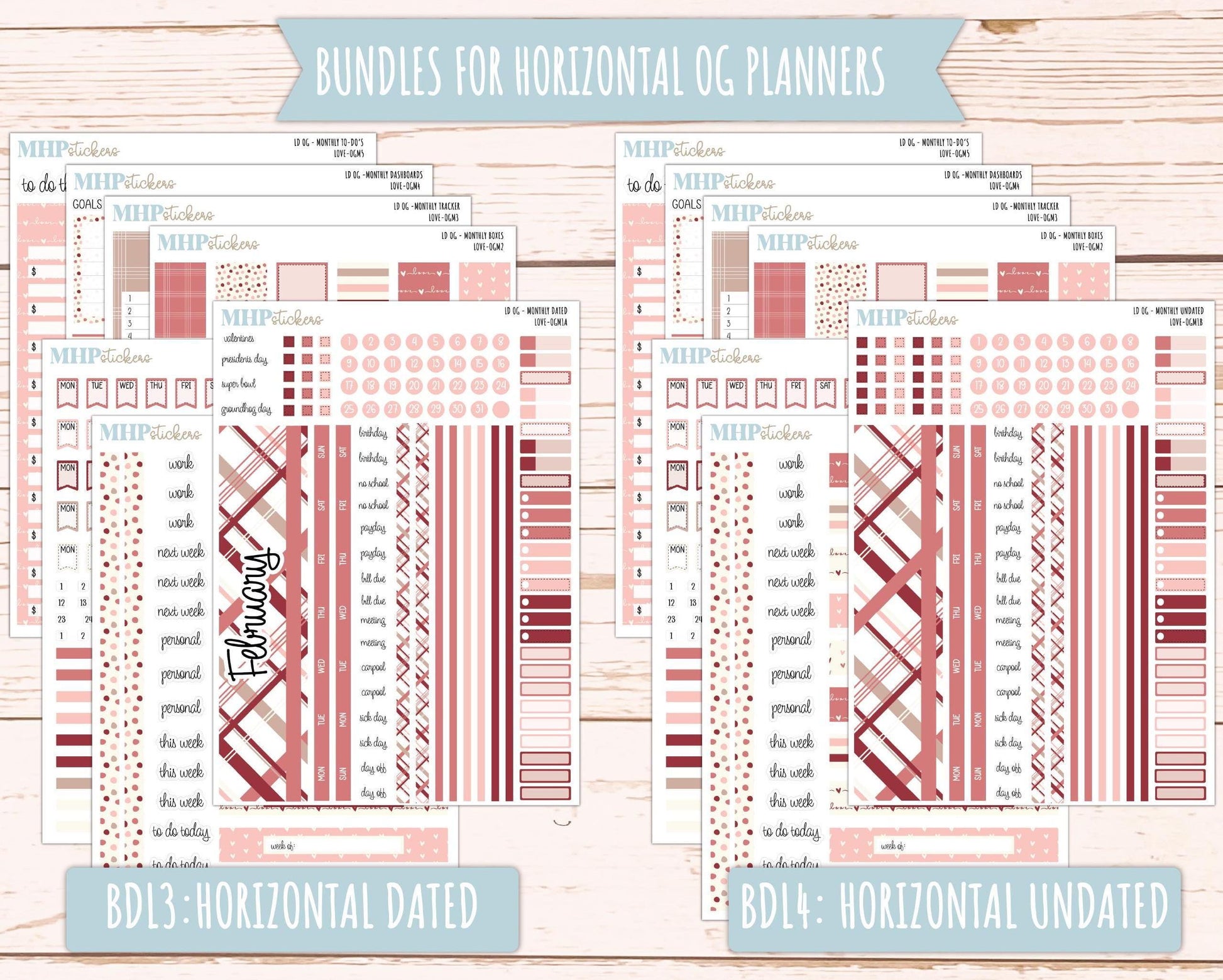 FEBRUARY 2025 Stickers for Large size Horizontal & Vertical Laurel Denise Planner. (Formerly Original or Standar Size) "Love" || OGLV