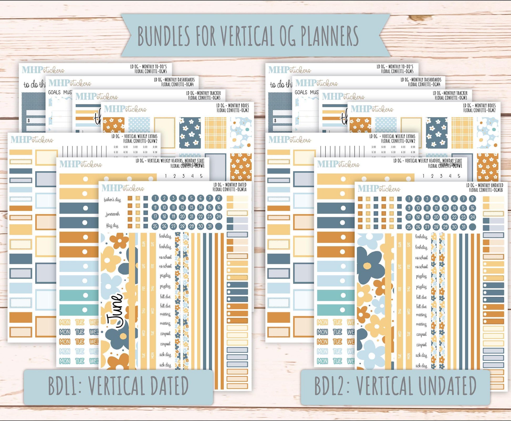JUNE 2025 Stickers for Large size Horizontal & Vertical Laurel Denise Planners. (Formerly Original Size) "Floral Confetti" || OGFC