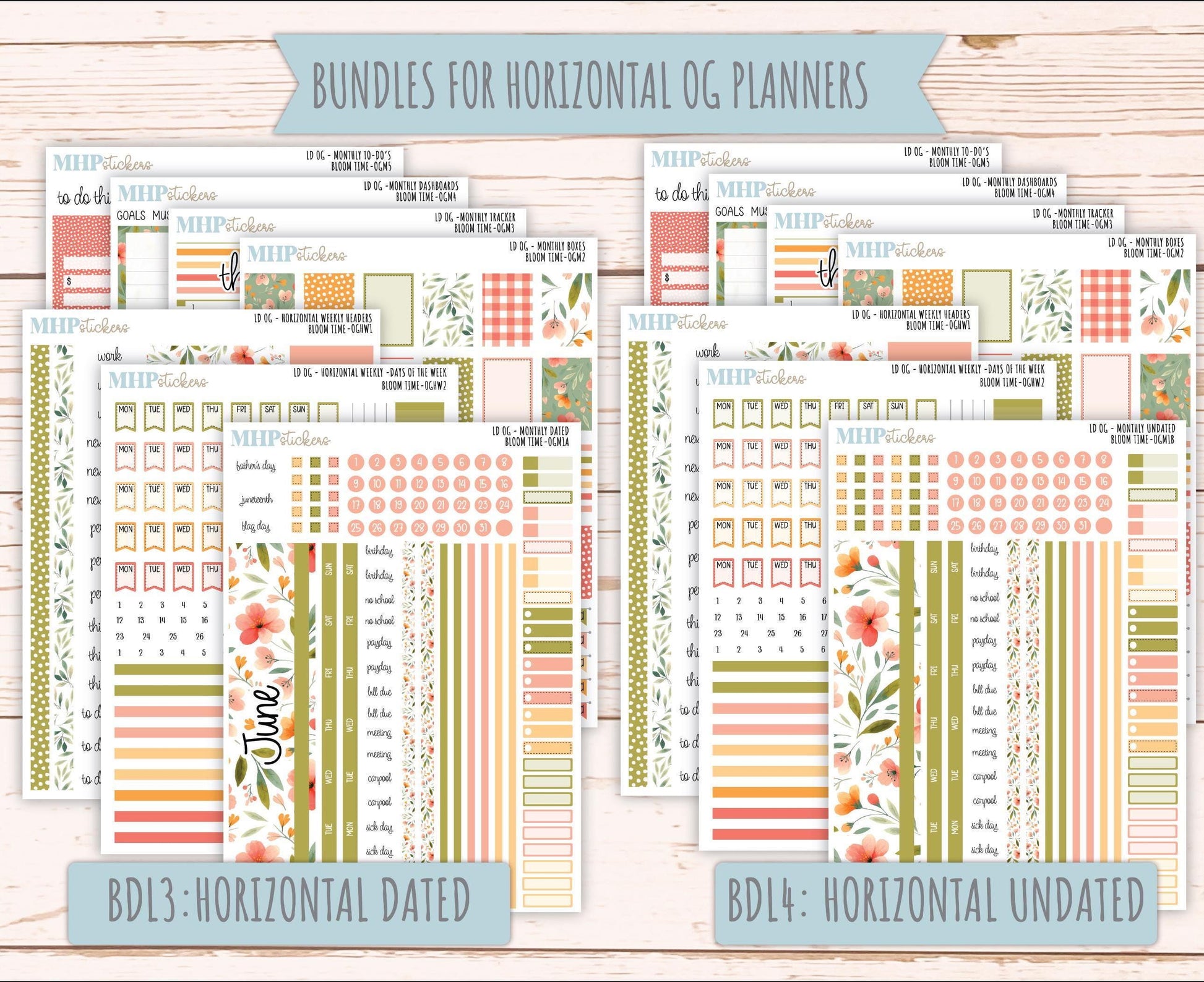 JUNE 2025 Stickers for Large size Horizontal & Vertical Laurel Denise Planner. (Formerly Original or Standar Size) "Bloom Time" || OGBT