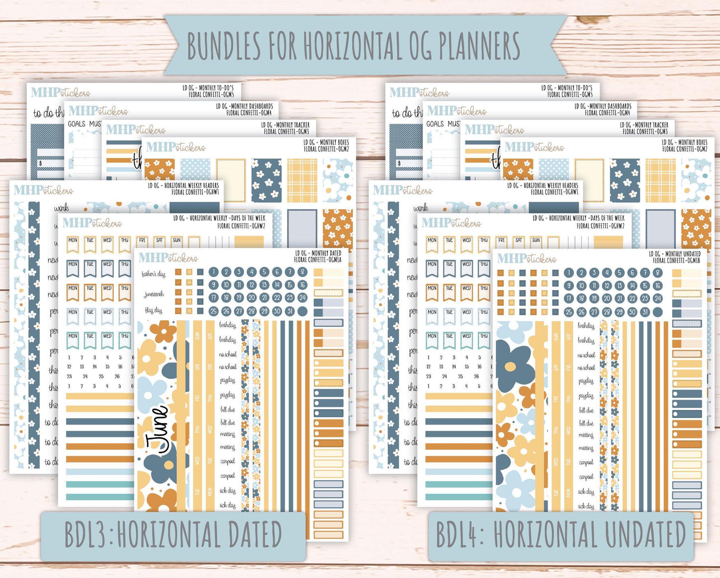 JUNE 2025 Stickers for Large size Horizontal & Vertical Laurel Denise Planners. (Formerly Original Size) "Floral Confetti" || OGFC