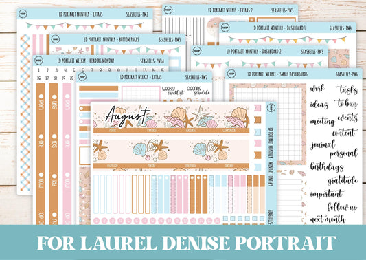 AUGUST Stickers for The Scout Laurel Denise Planner (formerly Portrait Planner). "Seashells" || PSSH