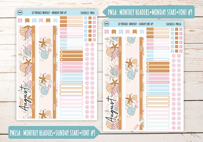AUGUST Stickers for The Scout Laurel Denise Planner (formerly Portrait Planner). "Seashells" || PSSH