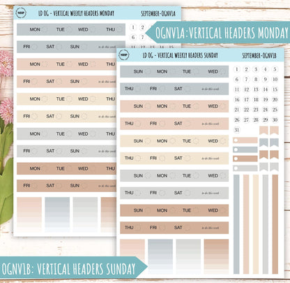 Neutral Color Stickers for Large size Horizontal & Vertical Laurel Denise Planner. (Formerly Original or Standar Size) SEPTEMBER || OGNSEP