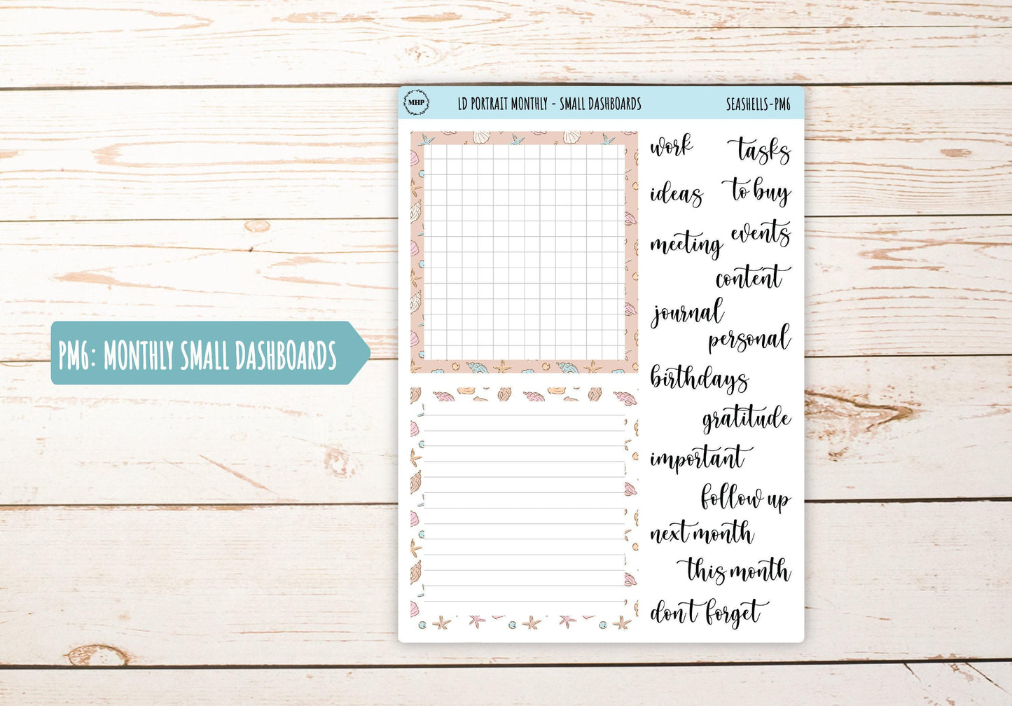 AUGUST Stickers for The Scout Laurel Denise Planner (formerly Portrait Planner). "Seashells" || PSSH