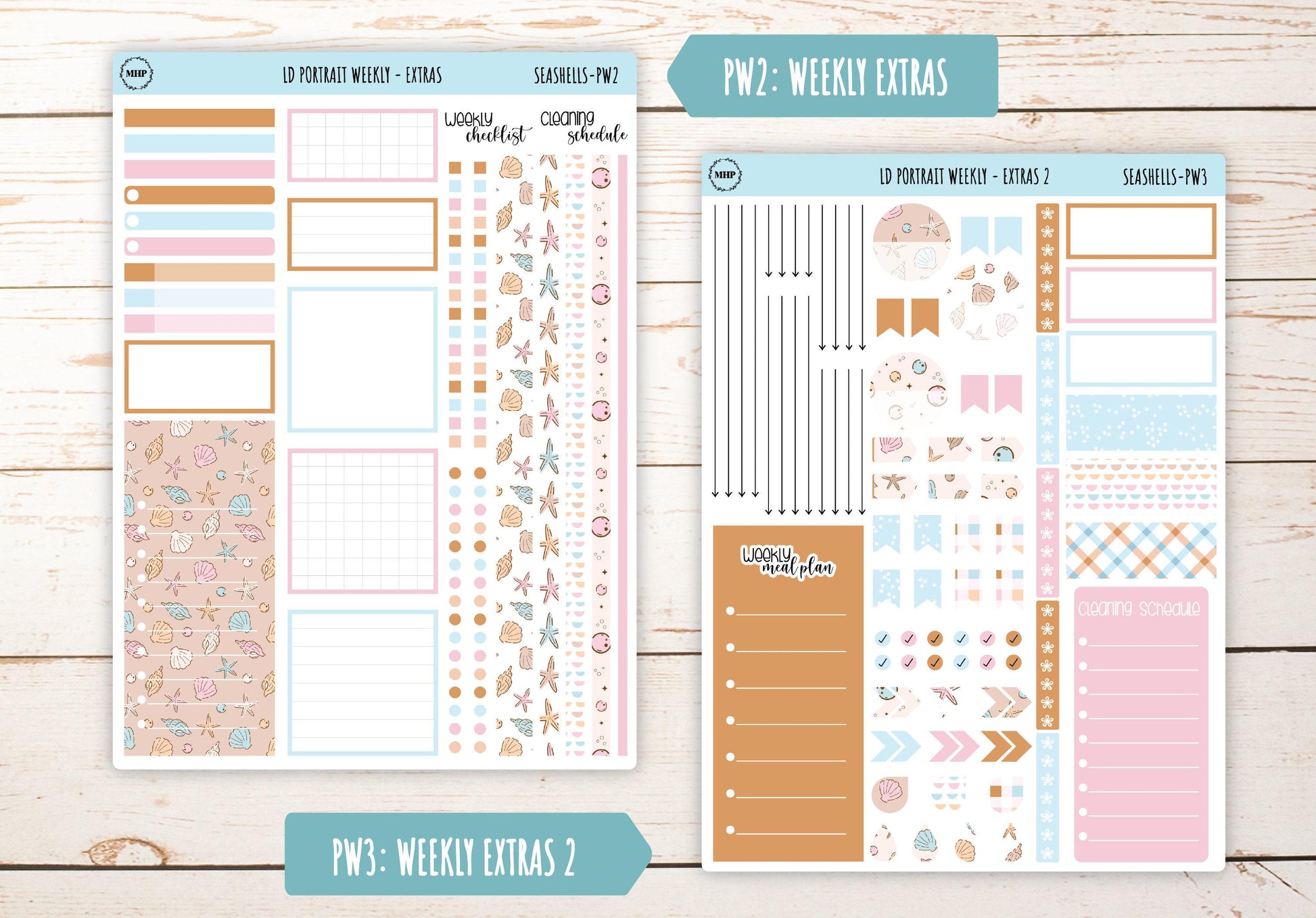AUGUST Stickers for The Scout Laurel Denise Planner (formerly Portrait Planner). "Seashells" || PSSH