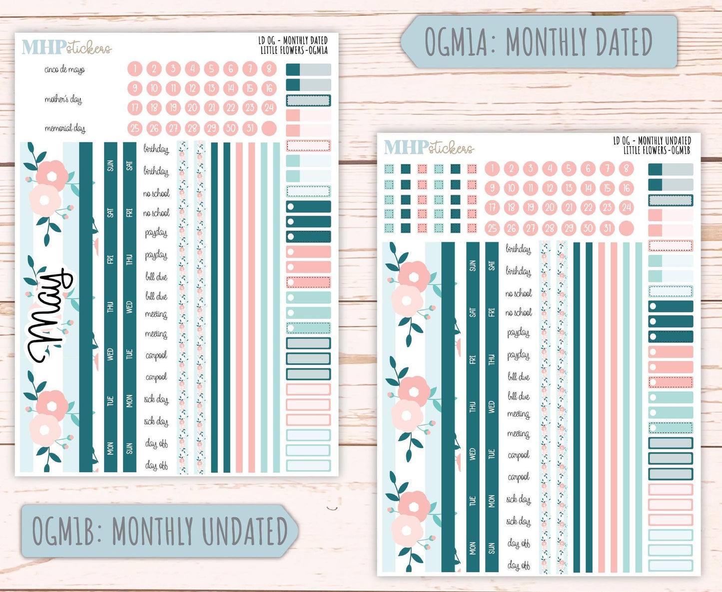 MAY 2025 Stickers for Large size Horizontal & Vertical Laurel Denise Planner. (Formerly Original or Standar Size) "Little Flowers" || OGLF