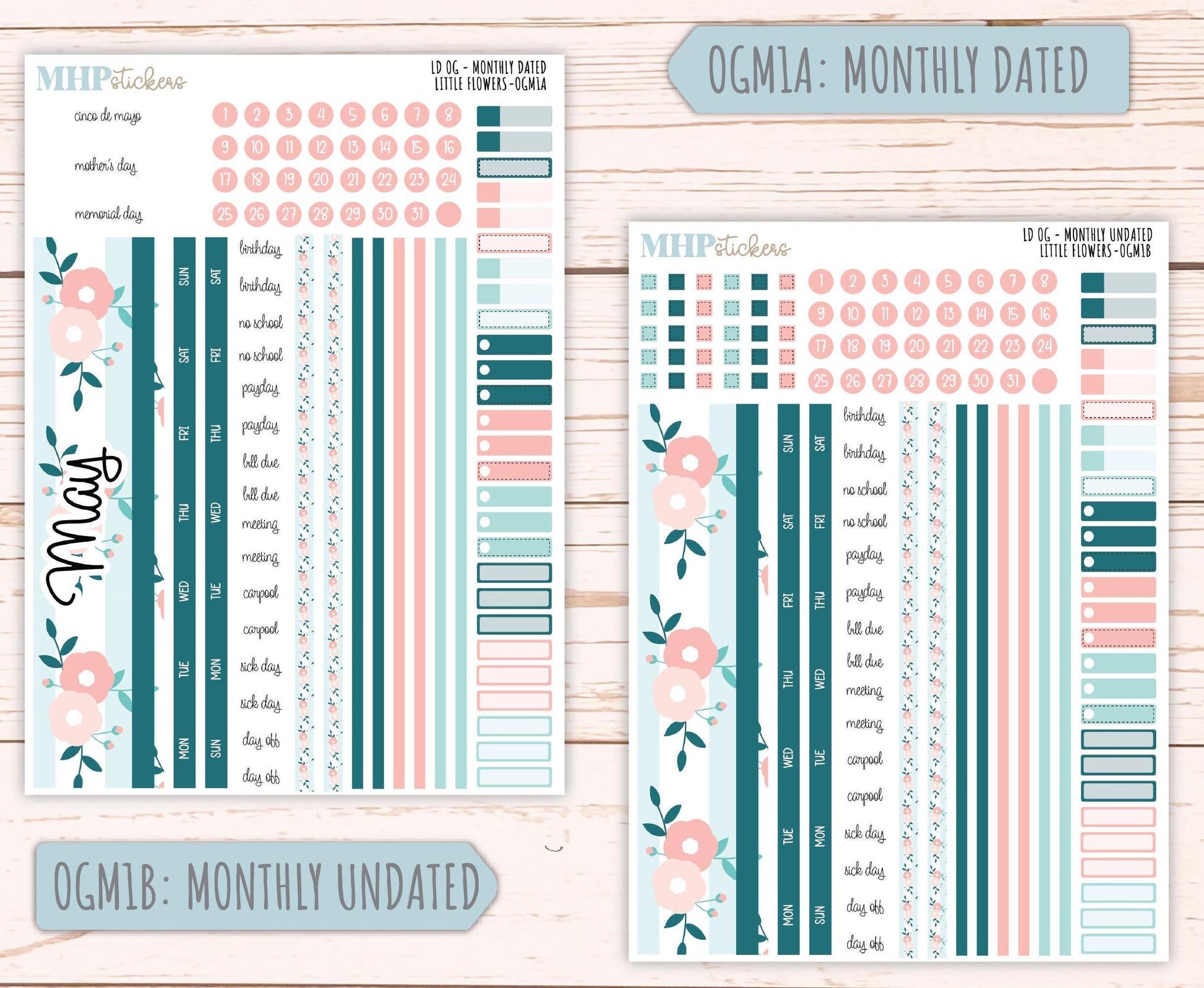 MAY 2025 Stickers for Large size Horizontal & Vertical Laurel Denise Planner. (Formerly Original or Standar Size) "Little Flowers" || OGLF