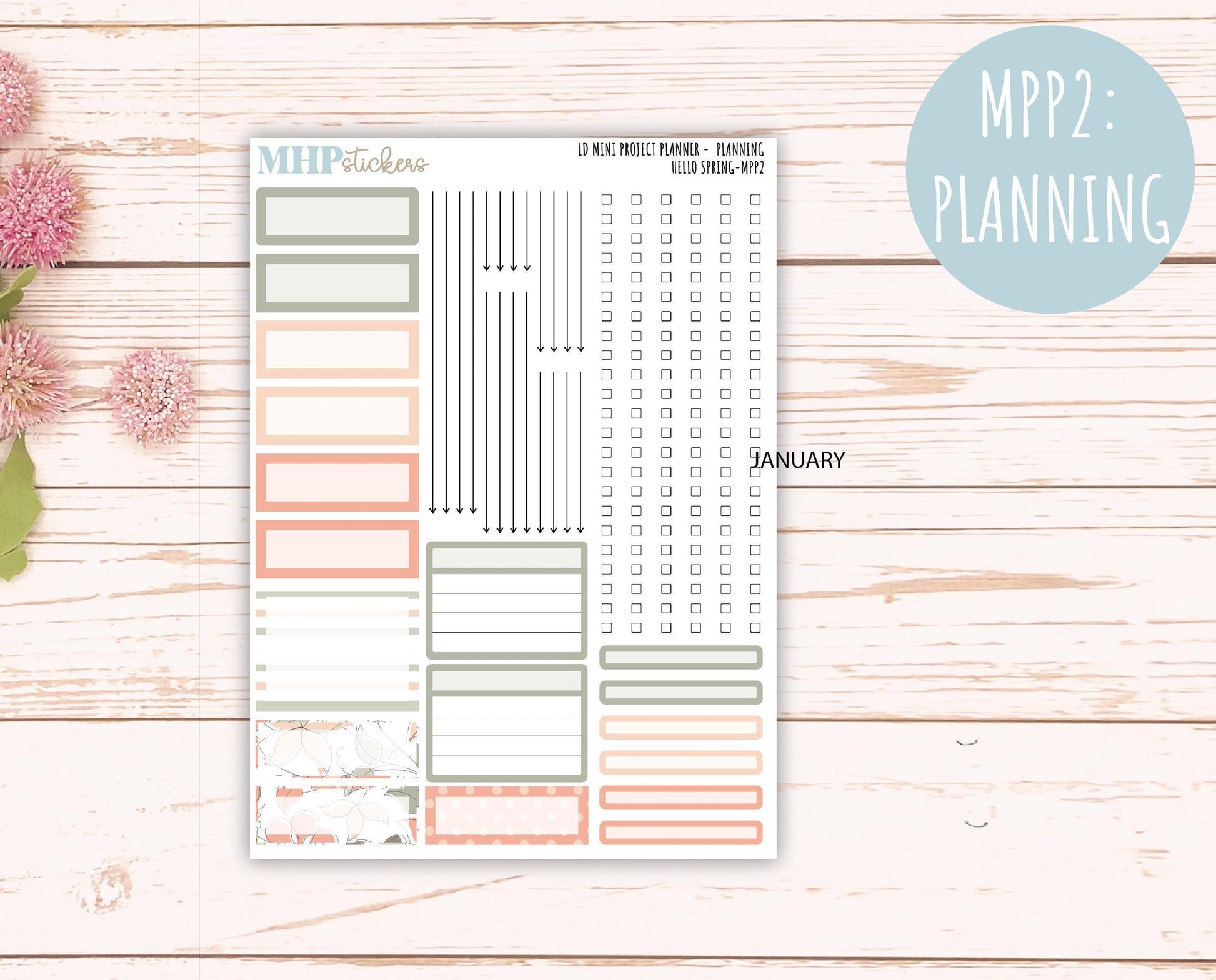 MARCH 2025 Stickers for The Rose Small Laurel Denise Planner (Formerly Mini Project Planner) "Hello Spring" || MPPHS