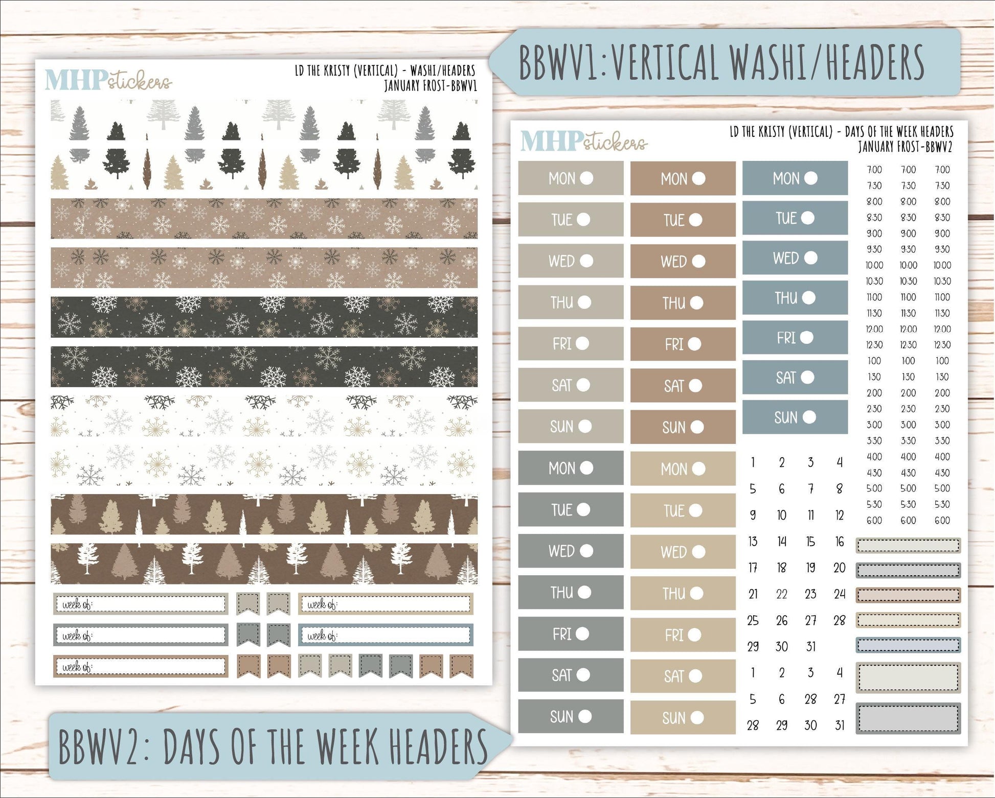 JANUARY 2026 Stickers for the Mae & Kristy Laurel Denise Planners (Book Bound Planner) "January Frost" || BB